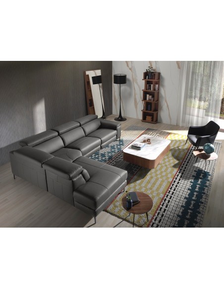 Sofá chaise longue relax izquierda piel gris oscuro