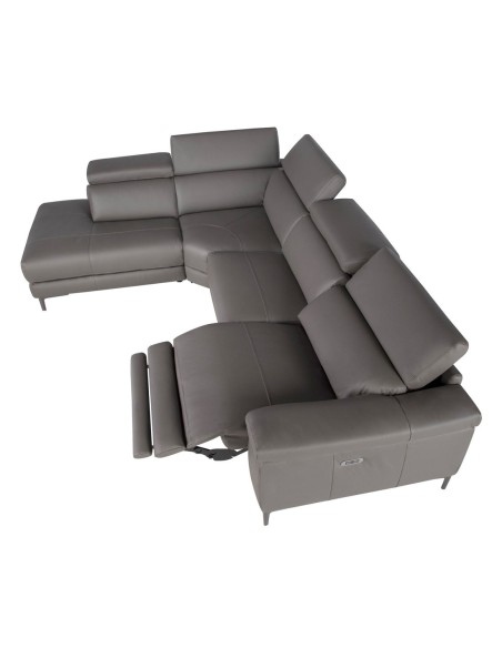 Sofá chaise longue relax izquierda piel gris oscuro