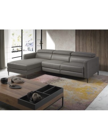 Sofá chaise longue relax izquierda piel gris...