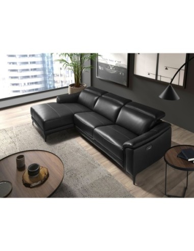 Sofá chaise longue relax izquierda piel negro
