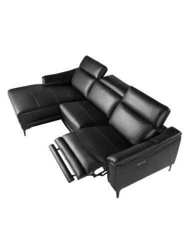 Sofá chaise longue relax izquierda piel negro