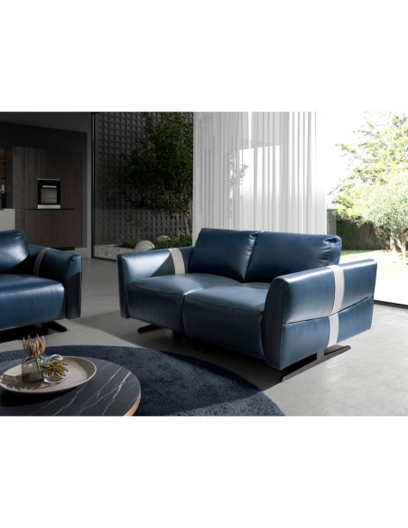 Sofá relax 2 plazas piel azul