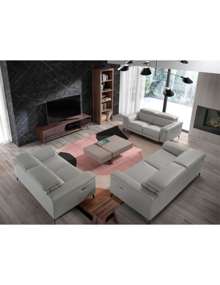 Sofá relax 2 plazas piel gris