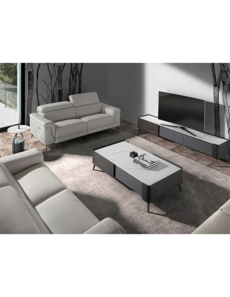 Sofá relax 2 plazas piel gris