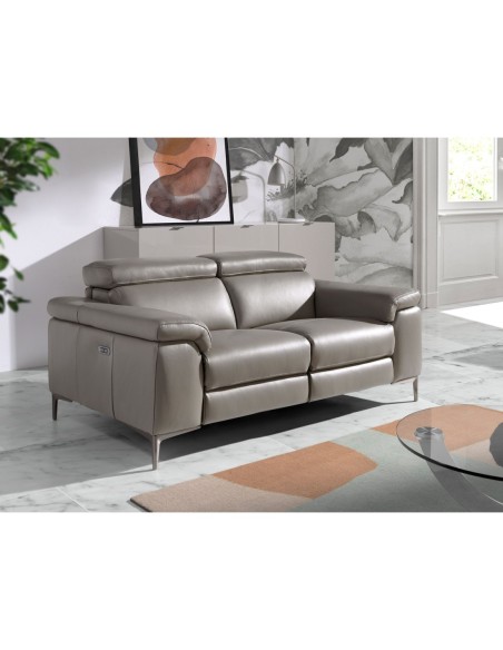 Sofá relax 2 plazas piel gris oscuro