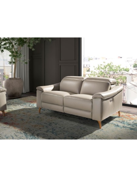 Sofá relax 2 plazas piel gris taupe