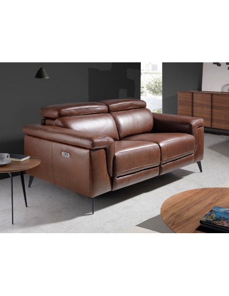 Sofá relax 2 plazas piel marrón