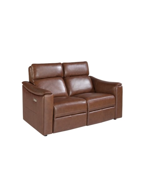 Sofá relax 2 plazas piel marrón coñac