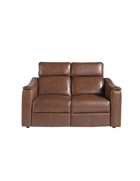 Sofá relax 2 plazas piel marrón coñac