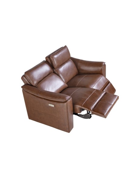 Sofá relax 2 plazas piel marrón coñac