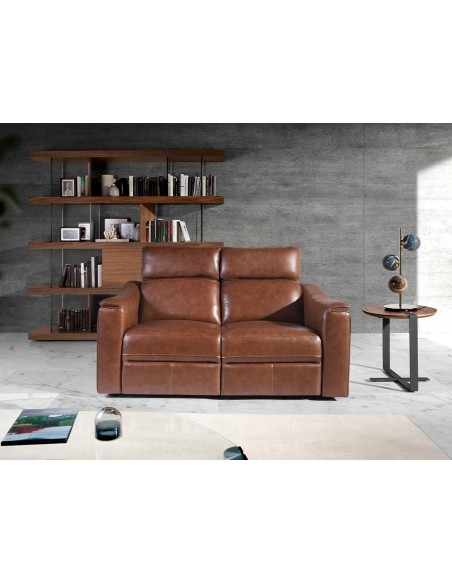 Sofá relax 2 plazas piel marrón coñac