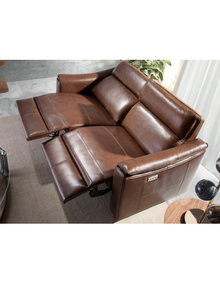 Sofá relax 2 plazas piel marrón coñac