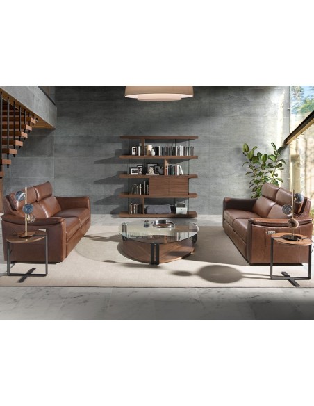 Sofá relax 2 plazas piel marrón coñac