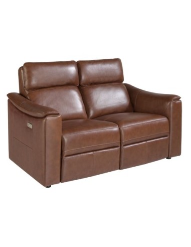 Sofá relax 2 plazas piel marrón coñac
