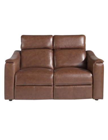 Sofá relax 2 plazas piel marrón coñac
