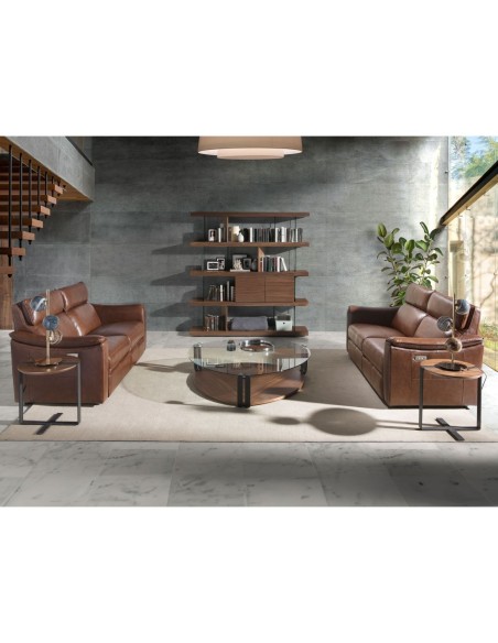 Sofá relax 2 plazas piel marrón coñac