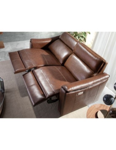 Sofá relax 2 plazas piel marrón coñac
