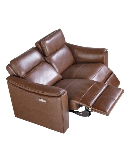 Sofá relax 2 plazas piel marrón coñac