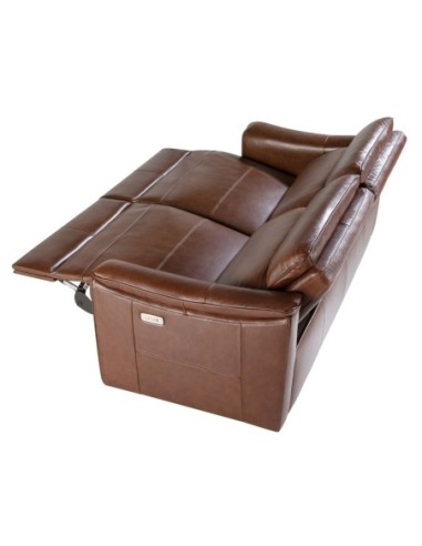 Sofá relax 2 plazas piel marrón coñac