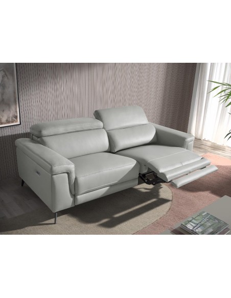 Sofá relax 3 plazas piel gris