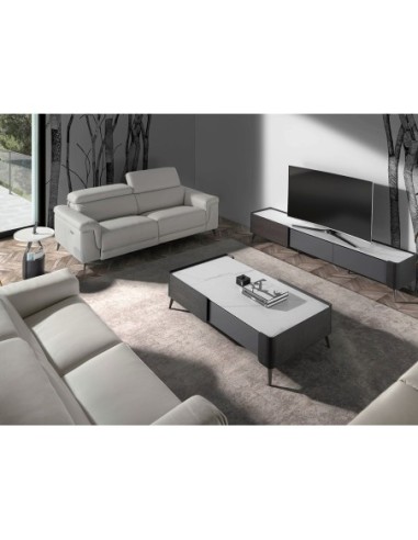 Sofá relax 3 plazas piel gris