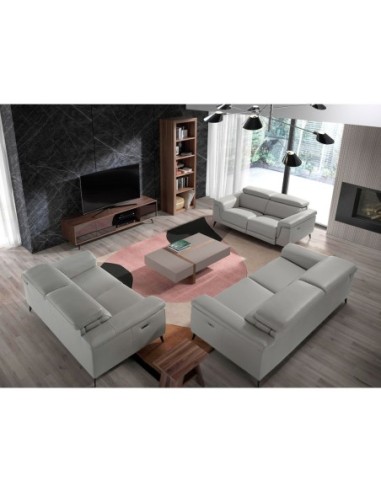 Sofá relax 3 plazas piel gris