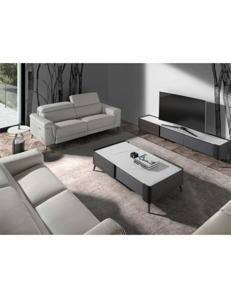 Sofá relax 3 plazas piel gris