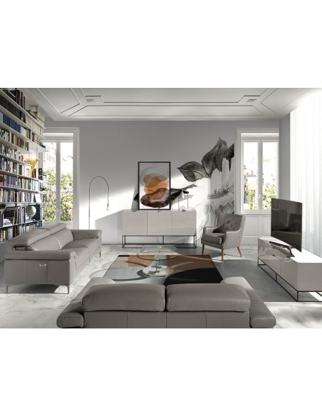 Sofá relax 3 plazas piel gris oscuro