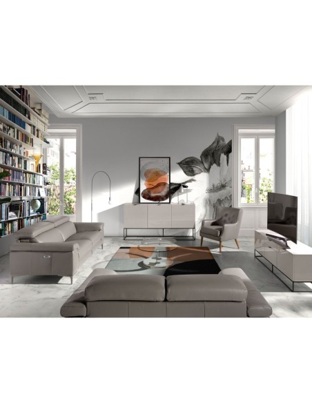 Sofá relax 3 plazas piel gris oscuro