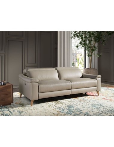 Sofá relax 3 plazas piel gris taupe