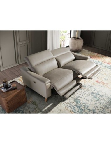 Sofá relax 3 plazas piel gris taupe