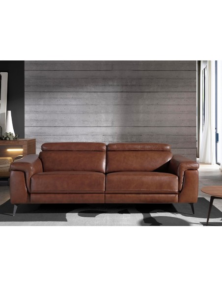 Sofá relax 3 plazas piel marrón