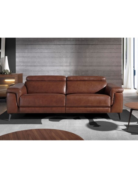 Sofá relax 3 plazas piel marrón