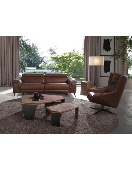Sofá relax 3 plazas piel marrón