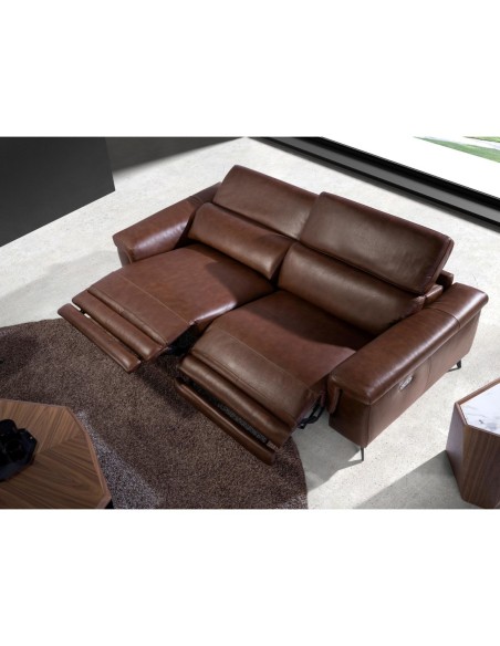 Sofá relax 3 plazas piel marrón