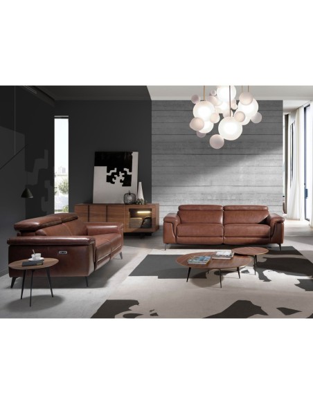 Sofá relax 3 plazas piel marrón