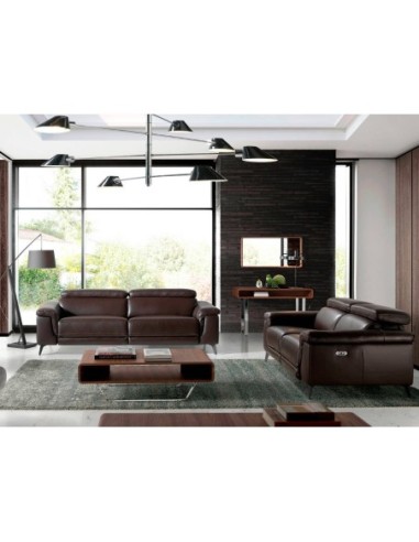 Sofá relax 3 plazas piel marrón chocolate