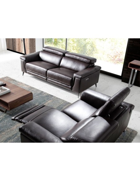 Sofá relax 3 plazas piel marrón chocolate