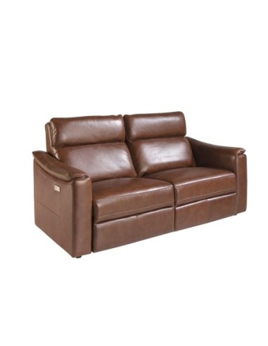 Sofá relax 3 plazas piel marrón coñac