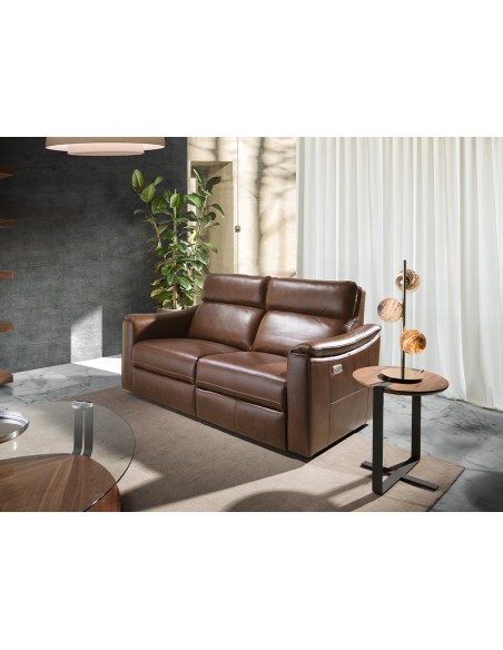 Sofá relax 3 plazas piel marrón coñac