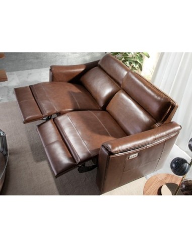 Sofá relax 3 plazas piel marrón coñac