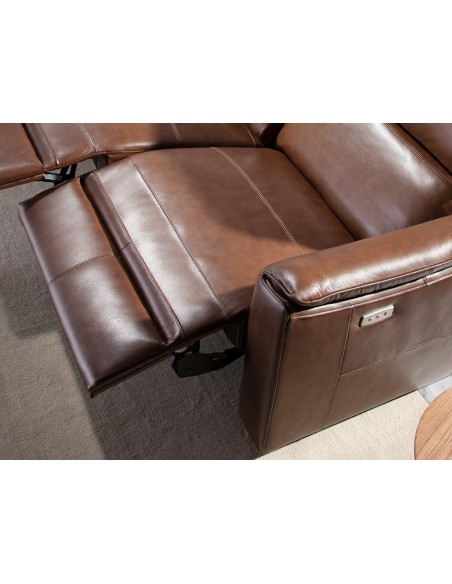 Sofá relax 3 plazas piel marrón coñac