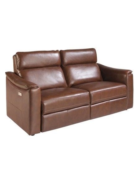 Sofá relax 3 plazas piel marrón coñac