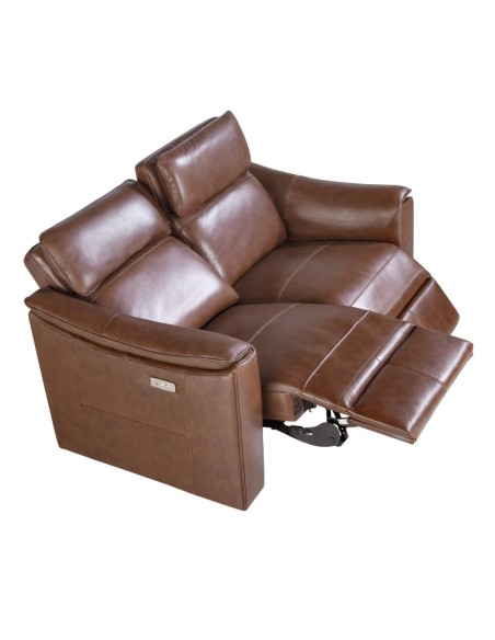 Sofá relax 3 plazas piel marrón coñac