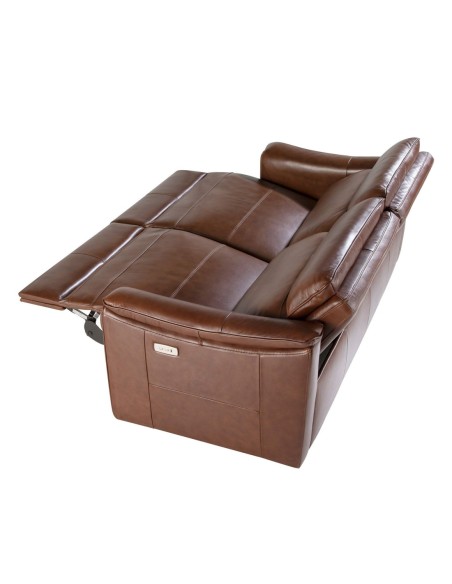 Sofá relax 3 plazas piel marrón coñac