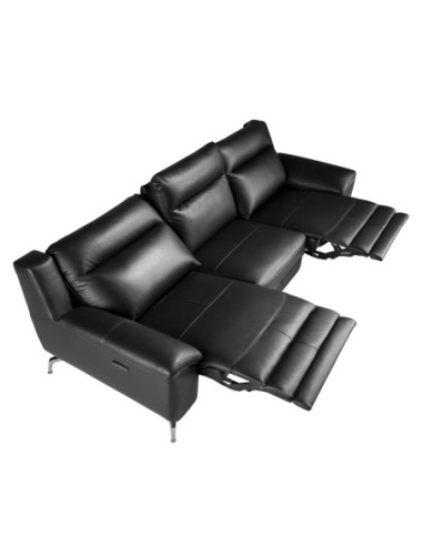 Sofá relax 3 plazas piel negro