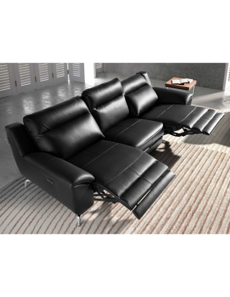 Sofá relax 3 plazas piel negro