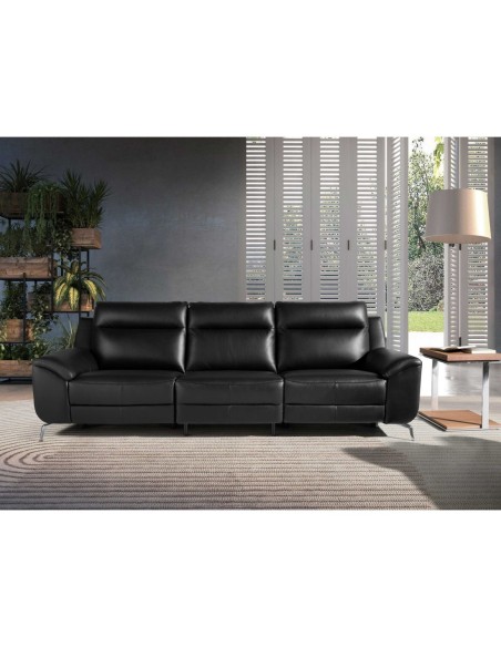 Sofá relax 3 plazas piel negro