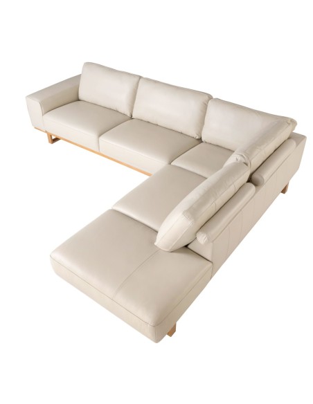 Sofá rinconera derecha piel arena