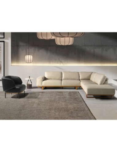 Sofá rinconera derecha piel arena